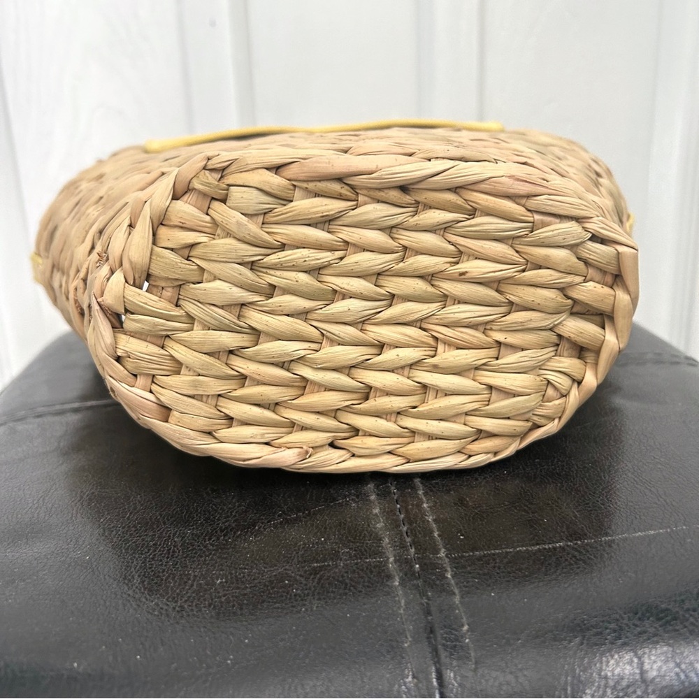 Yellow and Tan Straw Woven Bamboo Handle/Crossbody Bag - Picture 5 of 11